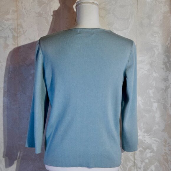 Philosophy Women's Blue Ribbed Knit Keyhole Blouse Size | L - Picture 4 of 5